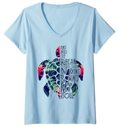 Damen Ozean Taucher Spruch, Scuba, Apnoe, Schildkröte T-Shirt mit V-Ausschnitt