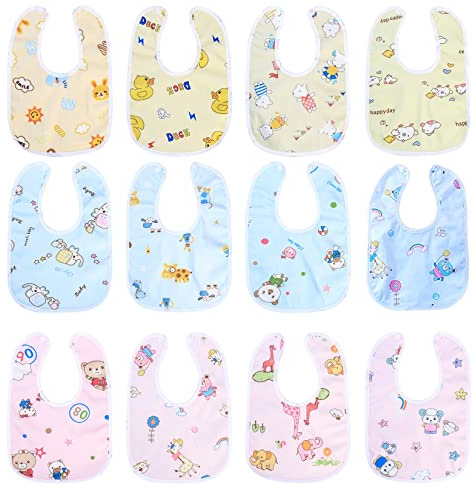 Xiaomoyu 12 Pcs Baby Bandana Dribble Bibs Drooling Bibs | Baby Teething Infant Bib, with Snaps, Soft and Absorbent, for Unisex Newborn Toddlers Bib, Aged 0-36 Months