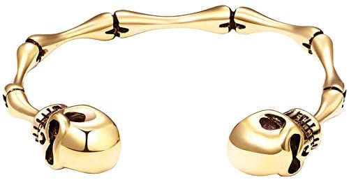 JewelryWe Schmuck Armreif Herren Gotik Punk Gegenüber Totenkopf Schädel Edelstahl Offen Armband Armspange Geschenk für Männer Gold