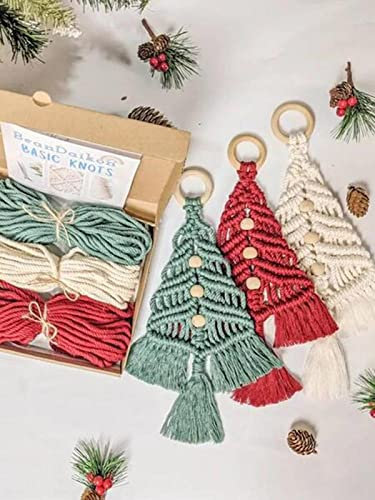 Christmas Tree Macrame Kit, 3 /Set Christmas Tree Braided Cotton Rope Kit, Handmade Cotton Rope Woven Christmas Tree Package, Hanging Ornaments for Christmas Decoration