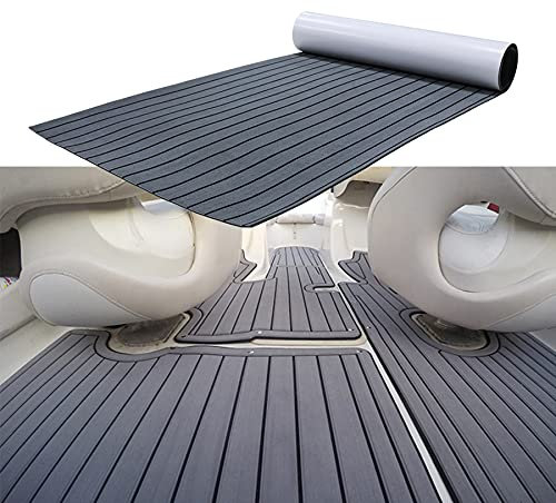 MIJOBS Grau und Schwarz Eva Teak Selbstklebend Deck Boot Selbstklebend rutschfeste Matte Marinedeck für Boote Yacht Marine selbstklebend Schaumboot Yachtboden