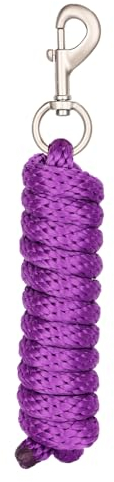Merauno® Führstrick für Pferd - Anbindestrick in verschiedenen stylischen Designs, Führleine, Anbindeseil Pony, Esel, Ziege lang Strick mit Karabinerhaken(Violett, Karabinerhaken)