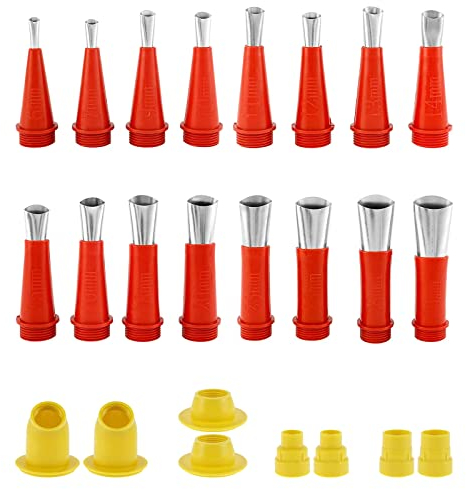24 Stücke Edelstahl Dichtungsdüse, Dichtmittel Abdichten Düsen, Silikon Düsen, für Küche, Badezimmer, 16 Düsen + 8 Basen