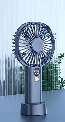 Vortex S-19 Small Handy Convenient Wireless Rechargeable Powerful 5 speed levels Natural wind mode option Battery level indication standing fan with table dock (BLUE)