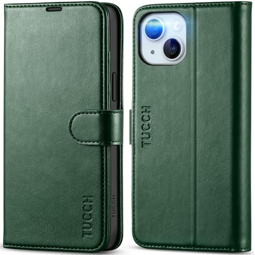 TUCCH PU Leather Case for iPhone 15 Plus (6.7) 2023, Magnetic Protective Wallet Folio Foldable Stand Cover with[RFID Blocking][Card Slot]Kickstand[Shockproof TPU]Compatible with iPhone 15 Plus, Green