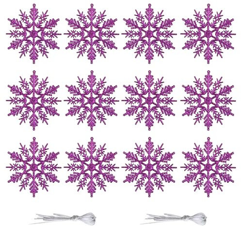 12 Stück Weihnachts-Schneeflocken, Festliche Girlande, 10 cm, Glitzer-Schneeflocke, Weihnachtsdekoration, Weihnachtszeit, Winterwunderland, Weihnachtsdekoration, Weihnachts-Partyzubehör, Lila