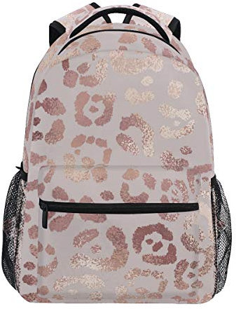 Aotximlat Elegante zaino leopardato in oro rosa per studenti universitari medi zaino da viaggio per uomini donne ragazzi ragazze, Elegante leopardo in oro rosa, Taglia unica