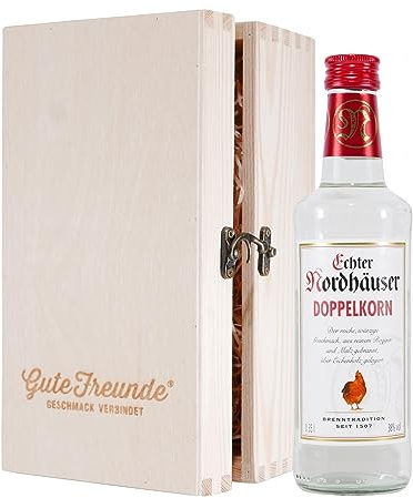 Echter Nordhäuser Doppelkorn (0,35L) mit Geschenk-Holzkiste