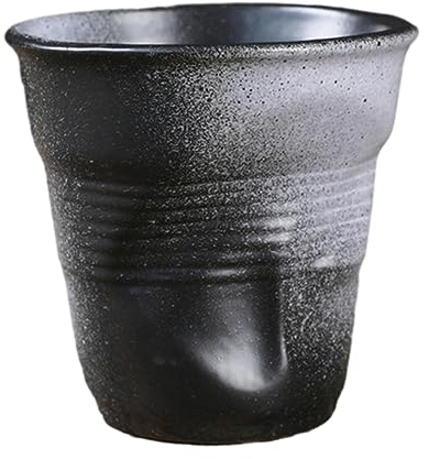 Tasse créative en céramique de 200 ml - Four à micro-ondes - Peut être utilisé pour les tasses à café irrégulières froissées vintage pour le bureau et la maison - Noir spray blanc