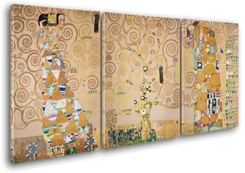 Giallobus - Quadri Grande Formato XXL - Gustav Klimt - Artisti Famosi - L'Albero della Vita - Tela Canvas - 218x100cm | 3pcs. x 70x100cm - Pronto da Appendere - Quadri Moderni per la casa