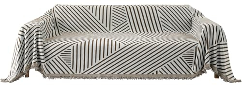 YSTELLAA Sofa Überwurfdecke 3 Sitzer, 180×340cm, Chenille AB Seiten Sofaüberwurf, Sofa Decken Überwurf Universal, Vier Jahreszeiten Sofabezug, Couch Überzug Mit Quaste, Dunkelkaffee-Line