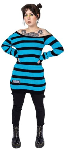 Poizen Industries Strickpullover Camden Blau Punk Gothic Goth Gestreift