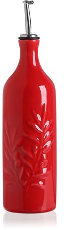 Sweejar Large Ceramic Olive Oil Dispenser Bottle, 24 Oz Relief Opaque Oil Cruet Protects Oil To Reduce Oxidation, Storage Vinegar, Soy Sauce, Coffee Syrup, Liquids, Set of 1 (Red)