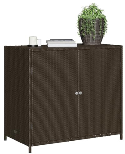 Gecheer Gartenschrank Balkonschrank Terrassenschrank Haushaltsschrank Spindschrank Schrank Braun 83x45x76 cm Poly Rattan