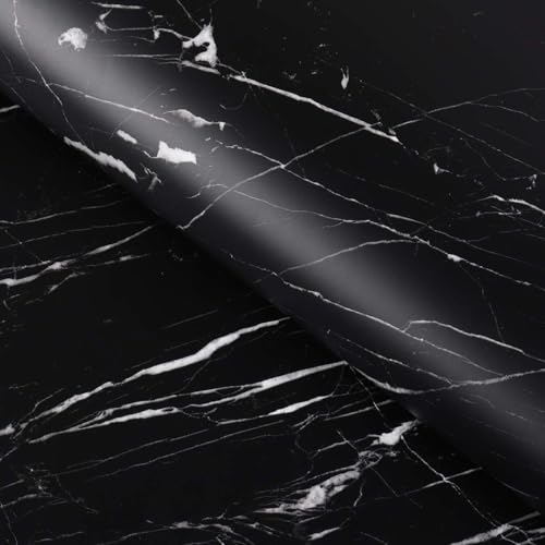 FunStick 90CMx5M Papel de Pared Decorativo Marmol Vinilo Adhesivo Muebles Cocina Negro Papel Pintado Autoadhesivo Pared Cocina Dormitorio Marmol Vinilo Adhesivo Negro para Muebles Vinilos Armarios