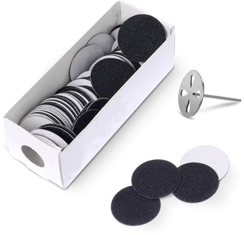 Andibro Disco de Lijado para Pedicura,100pcs Discos de Papel de Lija de Repuesto de 25mm y Broca de Metal para Pulido de Uñas Eliminación de Callos de Piel Muerta Limas 150Grit
