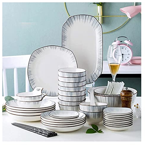 Service de table élégant pour restaurant et maison de luxe, service de table de 56 pièces, assiettes à dessert et assiettes creuses, bols à salade et à pâtes, service pour 12 personnes, passe au micr