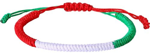 JewelryWe Bracciale Intrecciato Bandiera Italiana: Bracciale da Uomo Donna in Corda Tessuto e Pelle Regolabile