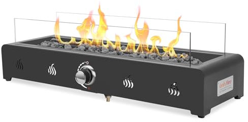 onlyfire 72cm Tisch-Gas-Feuerstelle, 6.5 kW Propan Gas Terrassenfeuer Tischkamin mit Unterer Lufteinlass, Glaswindschutz & Lavastein, Rechteckig Tischfeuerstelle Outdoor für Terrasse Garten