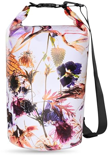 MARCHWAY Floating Waterproof Dry Bag Backpack 5L/10L/20L/30L/40L, Roll Top Sack Keeps Gear Dry for Kayaking, Rafting, Boating, Swimming, Camping, Hiking, Beach, Fishing (Flower, 20L)