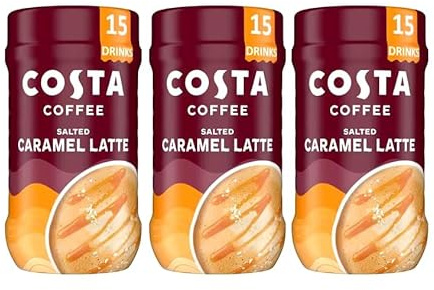 Costa Coffee Instant Coffee Beverage - Salted Caramel Latte Barista Creations Coffee Powder Instant (Pack of 3 x 255g)