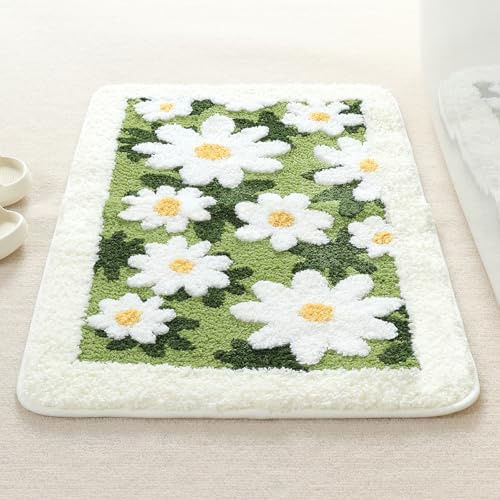 Molesun Niedliche Blumen Badematte 50x80cm, Weich, Saugfähig, Waschbar | Niedlicher Rutschfester Badvorleger, 100% Mikrofaser-Badematten, für Badezimmer Dusche Schlafzimmer Küche, Maschinenwaschbar