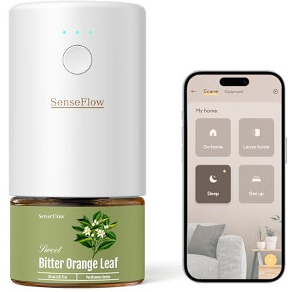 SenseFlow Aroma Diffuser für Ätherische Öle Wi-Fi SF101S, Wasserloser Ultraschall Duftstecker Raumduft, 100% pflanzlich Lufterfrischer, 120-Tage Aroma für Zuhause bis zu 100 m² - Bitterorangenblatt