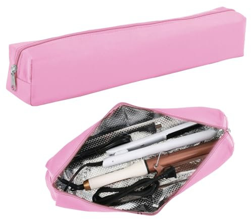 Suafrnut Professional Hot Hair Tools Organizer Bag Portable Travel Heat Resistant Storage Case Pouch for Curling Irons, Flat Irons, Hair Straightener and Styling Tools(17.7 x 3.2x 3.2), Pink, Heat