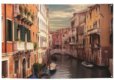 Schöne Venedig-Kanalansicht-Banner und Schilder, Wandbehang, personalisierter Hintergrund, Wandbanner, Party-Dekorationen, Hintergrund mit 4 Löchern zum einfachen Aufhängen, drinnen und draußen, 119,4