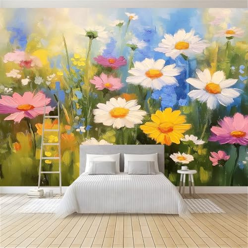 Wandgemälde Tapete Ölgemälde Gänseblümchen Wilde Blumen Fototapete Für Schlafzimmer Wohnzimmer Sofa Tv Hintergrund Wanddekoration Vliespapier, 300 x 210 cm Wanddeko Wohnzimm