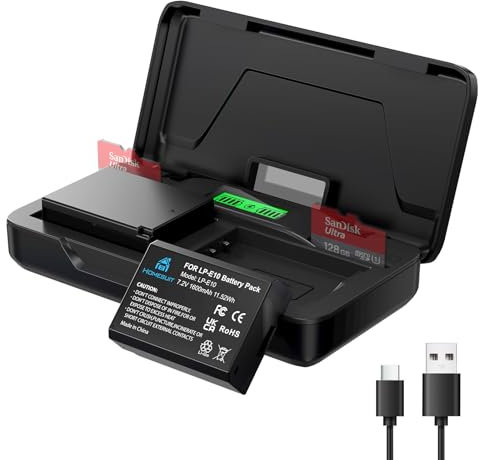 Homesuit LP-E10 Ersatz Akku 1600mAh und LCD 20W Schnellladegerät mit Zwei Kanälen für Canon EOS Rebel T3/T5/T6/T7/T100, Kiss X50/X70/X80/X90, EOS 1100D/1200D/1300D/1500D/2000D/3000D/4000D Kameras