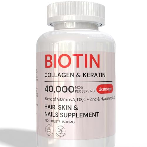 2X Stronger Hair Growth & Nail Strength Supplement – 40,000 mcg Biotin, 3,000 mg Collagen & 680 mg Keratin – Thicker, Fuller Hair, Stronger Nails, Radiant Skin – Clinically Proven in 30 Days