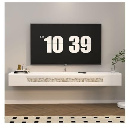GLJTUO Meuble TV Flottant, Meuble TV Mural Flottant pour Salon, Meuble TV Mural De 70,8 Pouces avec Rangement, Meuble TV Flottant Blanc Moderne avec Décoration Coquillage. Meubl,