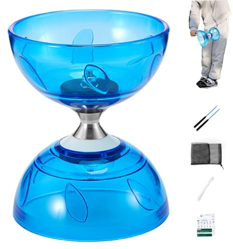 Whyzsjnclg Diabolo yoyo, Diabolo Chinois yoyo Set Portable Bleu Grand Triple roulement avec Jeu pour Adultes, Enfants, Personnes âgées