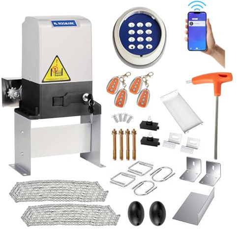 Automatic Sliding Gate Opener, 4400lbs Chain Operated Gate Opening Kit with 4 Remotes, 750W Electric Rolling Driveway Slide Gate Motor Remote Kit for Private Home Business Communitie
