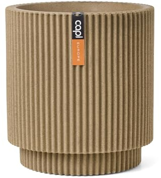 CAPI EUROPE - Vase cylinder Groove NL - 41x43 - Beige - Opening Ø36 - Pot for indoor and outdoor use - Shatterproof - 100% recyclable - KGVBE883