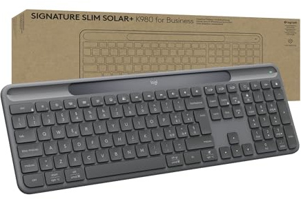 Logitech Signature Slim Solar+ K980 for Business, tastiera wireless, digitazione discreta, ricevitore sicuro, Bluetooth, Windows, Mac - Graphite - QWERTY