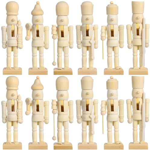Kichvoe 12 Stück Unvollendete Nussknacker-weihnachtsornamente, DIY-nussknackerfiguren aus Holz, 4,72 Zoll Großes Khaki-rohling-Set, Weihnachtstischdekoration, Walnuss-soldatenpuppe für