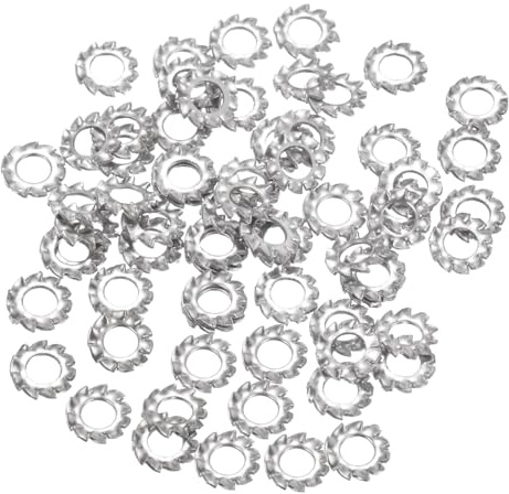 QUARKZMAN 50 Pcs 304 Acier Inoxydable Rondelles Frein Externe Argent | À Dents, M2.5 Rondelle Frein Étoile Rondelle Crantée, Pour Vis Boulon Équipement Mécanique Fixations