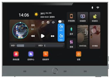 Ujjdwiurgh Tuya Système de Musique Smart Home 7 Pouces Android 11 Panneau de Contrôle Amplificateur Mural Système Home-Cinéma Mini Audio Système de Musique de Fond Smart Home TUYA