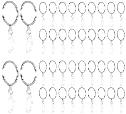 80 Stück Gardinenringe mit Haken, 40 Metall Vorhangringe & 40 Kunststoff Vorhang Haken, Gardinenhaken für Ringe Vorhangringe mit Hakens, für Fenstervorhang Bettvorhang Duschvorhang, 30 mm ID