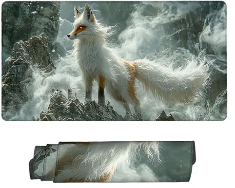 Tapis de Souris de Jeu, 700 x 400 mm XXL Grand Tapis Souris Gaming, Antidérapant Étanche, Extended XXL Long Clavier Mouse Pad, Accessoire Bureau, pour Gamer, Ordinateur, PC (Renard Blanc) Z-10