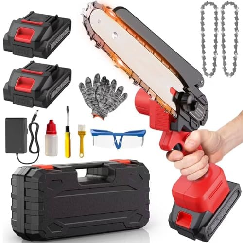 Tronçonneuse sur Batterie Mini - 6 Pouces Coupe Branche Ãlectrique Scie Sans Fil petite Elageuse Chainsaw avec 2 Batteries 2 Chaines 800W l'Élagage le Jardin Cour Bois jardinage Outils Ranengar
