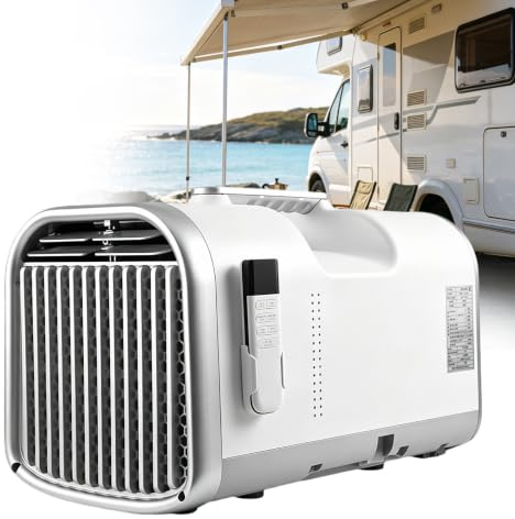 LURECAQING Climatiseur Mobile Camping Car, climatiseur Monobloc sans unité extérieure Silencieux 42dB, Auto évaporation Eau, 4-en-1,16 à 32°C minuterie 12h,pour Tente de Camping, Caravane 5100BTU