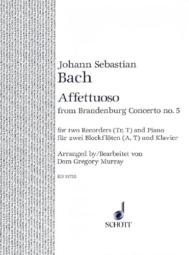 Affettuoso a-Moll: aus dem Brandenburgischen Konzert Nr. 5. BWV 1050. Alt- und Tenor-Blockflöte und Klavier (Cembalo). Partitur und Stimmen.
