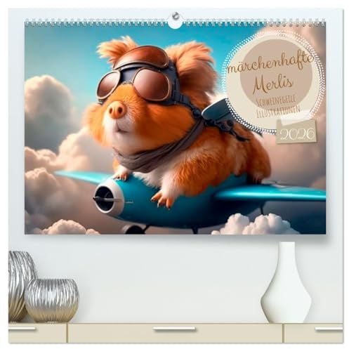 Märchenhafte Merlis - Schweinegeile Illustrationen (hochwertiger Premium Wandkalender 2026 DIN A2 quer), Kunstdruck in Hochglanz (CALVENDO Kunst)