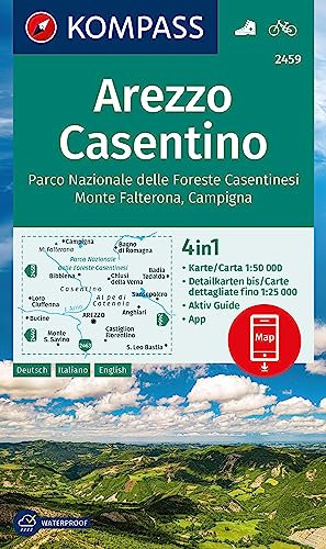 KOMPASS Wanderkarte 2459 Arezzo, Casentino, Parco Nazionale delle Foreste Casentinesi, Monte Falterona, Campigna 1:50.000: 4in1 Wanderkarte mit Aktiv ... Verwendung in der KOMPASS-App. Fahrradfahren.