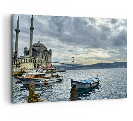 Wandbilder Dekoration Wohnzimmer Architektur asien boot brücke Bilder auf Leinwand 120x80cm Leinwandbild Schlafzimmer Deko Wand Kunstdruck Art Groß XXL Wanddeko Bild Wall Decor Canvas AA120x80-2102