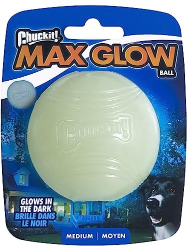 Chuckit – Max Glow Ball Medium – Phosphoreszierender Ball für Hunde – Gummiball – weich im Mund – verstärkt die Komplizenschaft – Größe Medium – Durchmesser 6,5 cm