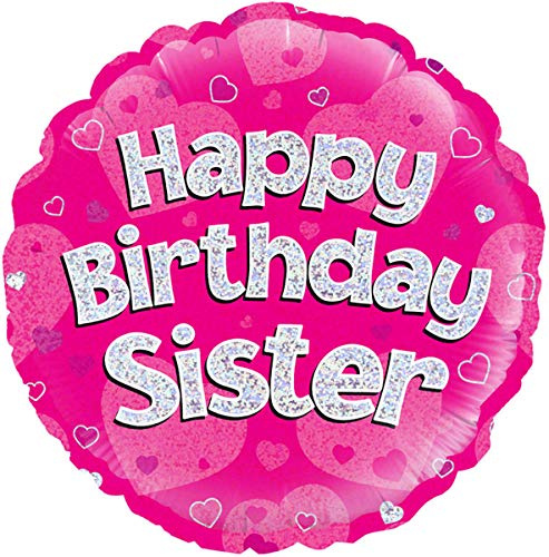 Happy Birthday Sister Pink Holographic Foil Balloon 45cm (18)